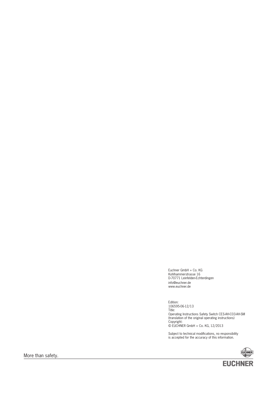More than safety | EUCHNER CES-AH-C03-AH-SM (Unicode) User Manual | Page 28 / 28