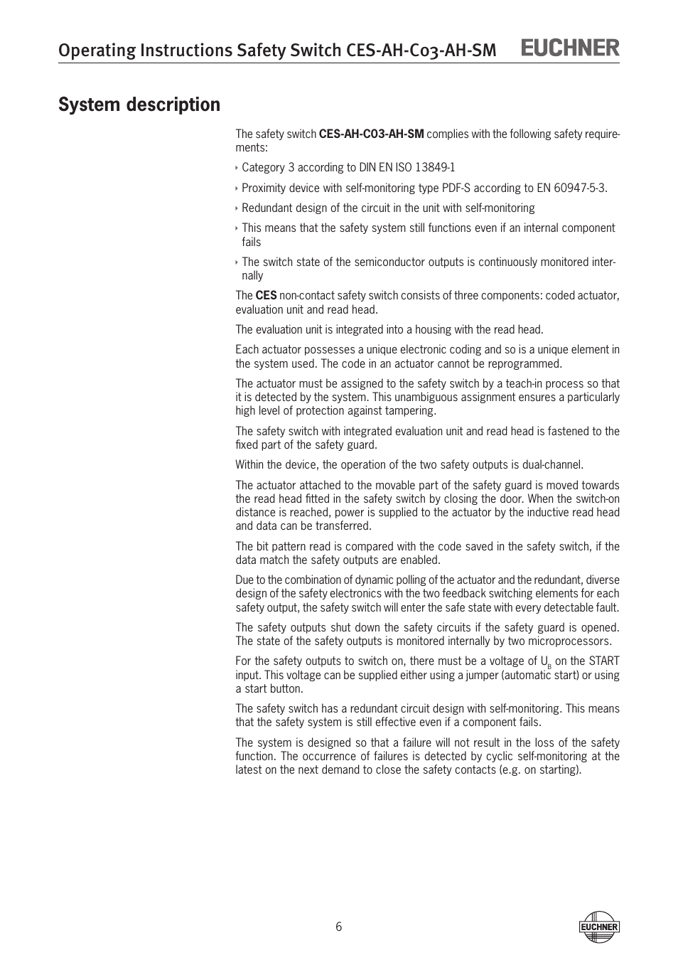 System description | EUCHNER CES-AH-C03-AH-SM (Unicode) User Manual | Page 6 / 28