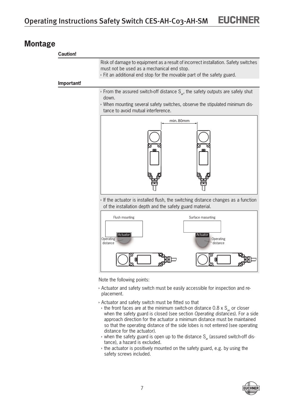Montage, Montage 7 | EUCHNER CES-AH-C03-AH-SM (Unicode) User Manual | Page 7 / 28