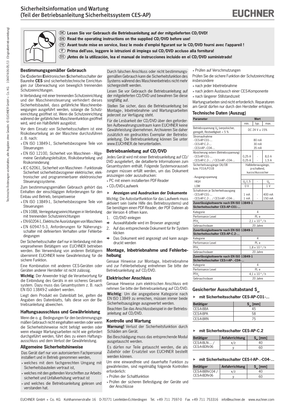 EUCHNER CES-AP User Manual | 6 pages
