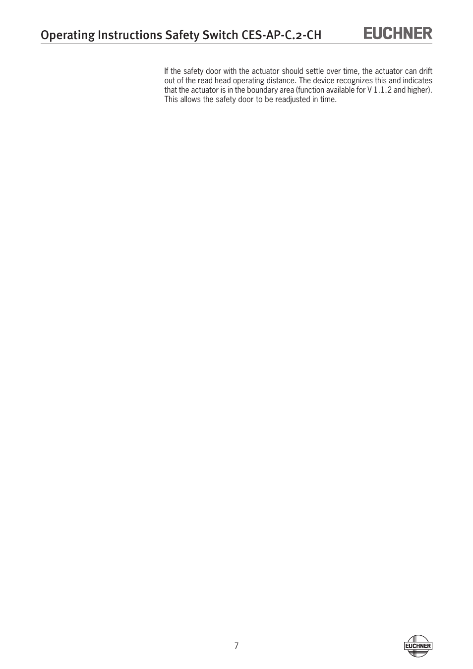 Operating instructions safety switch ces-ap-c.2-ch | EUCHNER CES-AP-CL2-CH (Multicode) User Manual | Page 7 / 26