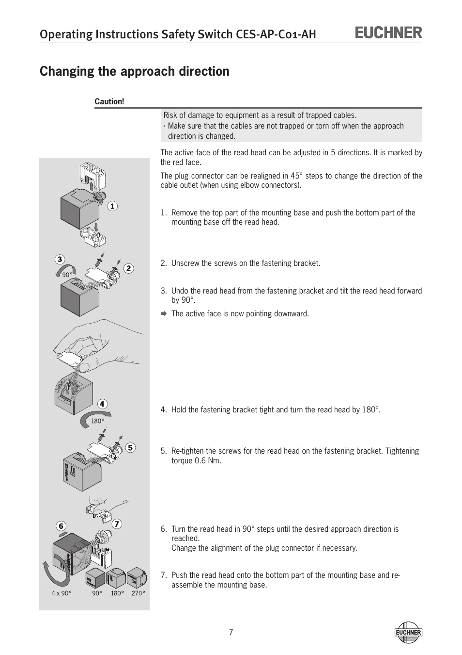 Changing the approach direction, Operating instructions safety switch ces-ap-c01-ah | EUCHNER CES-AP-C01-AH (Unicode) User Manual | Page 7 / 30
