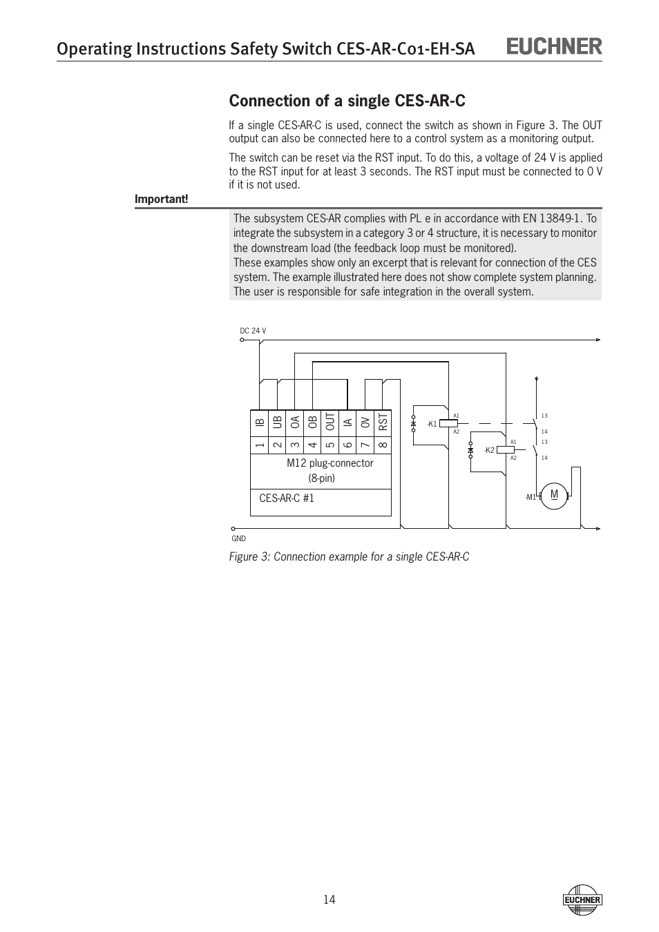 Connection of a single ces-ar-c | EUCHNER CES-AR-C01-EH-SA (Fixcode) User Manual | Page 14 / 32