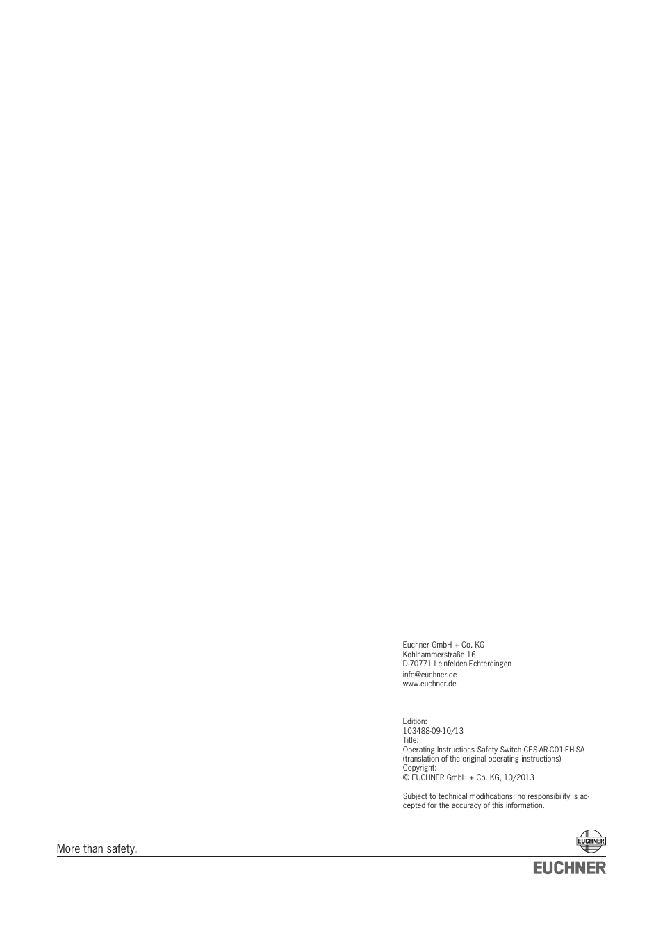 More than safety | EUCHNER CES-AR-C01-EH-SA (Fixcode) User Manual | Page 32 / 32