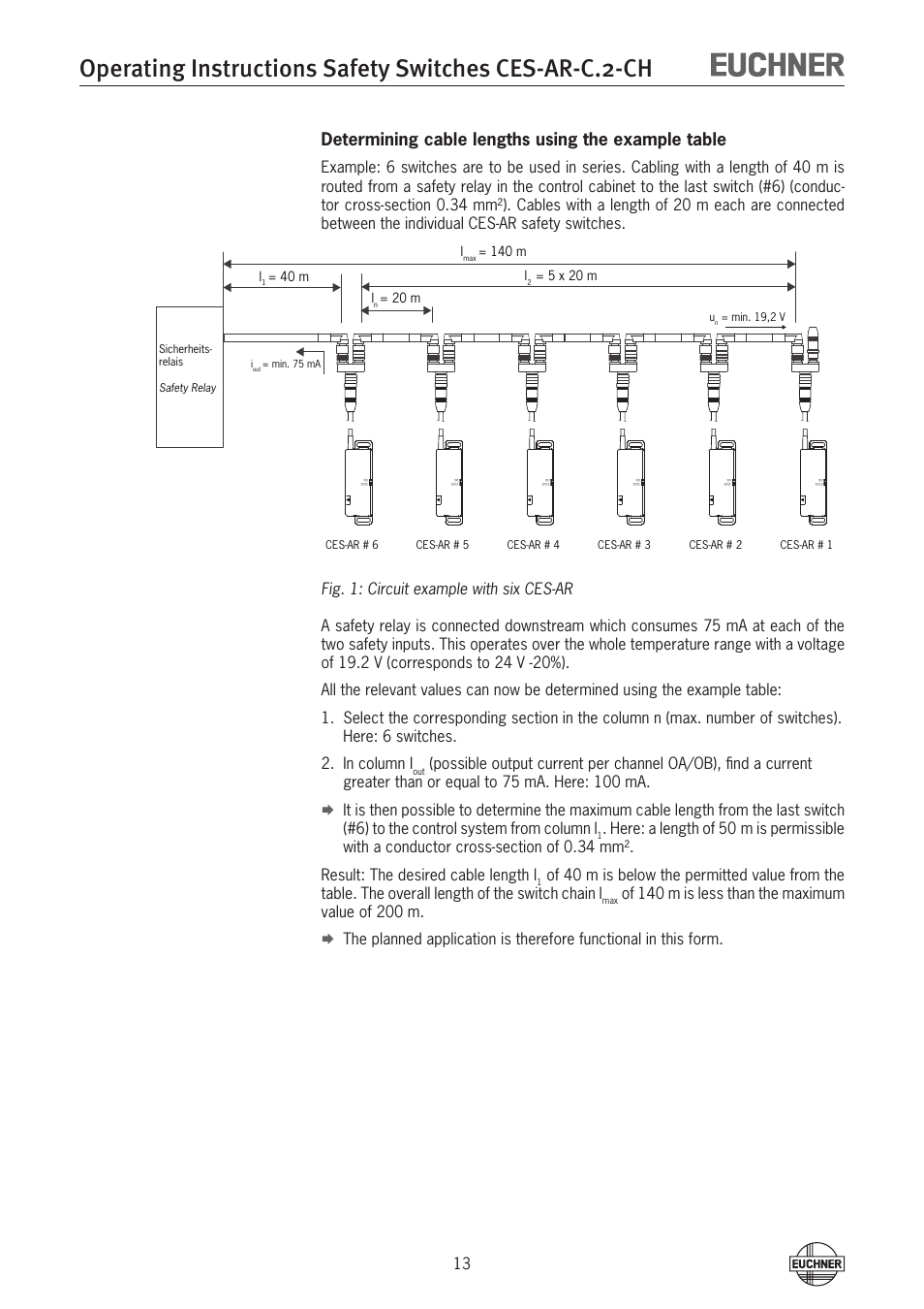 Determining cable lengths using the example table | EUCHNER CES-AR-CL2-CH (Multicode) User Manual | Page 13 / 34