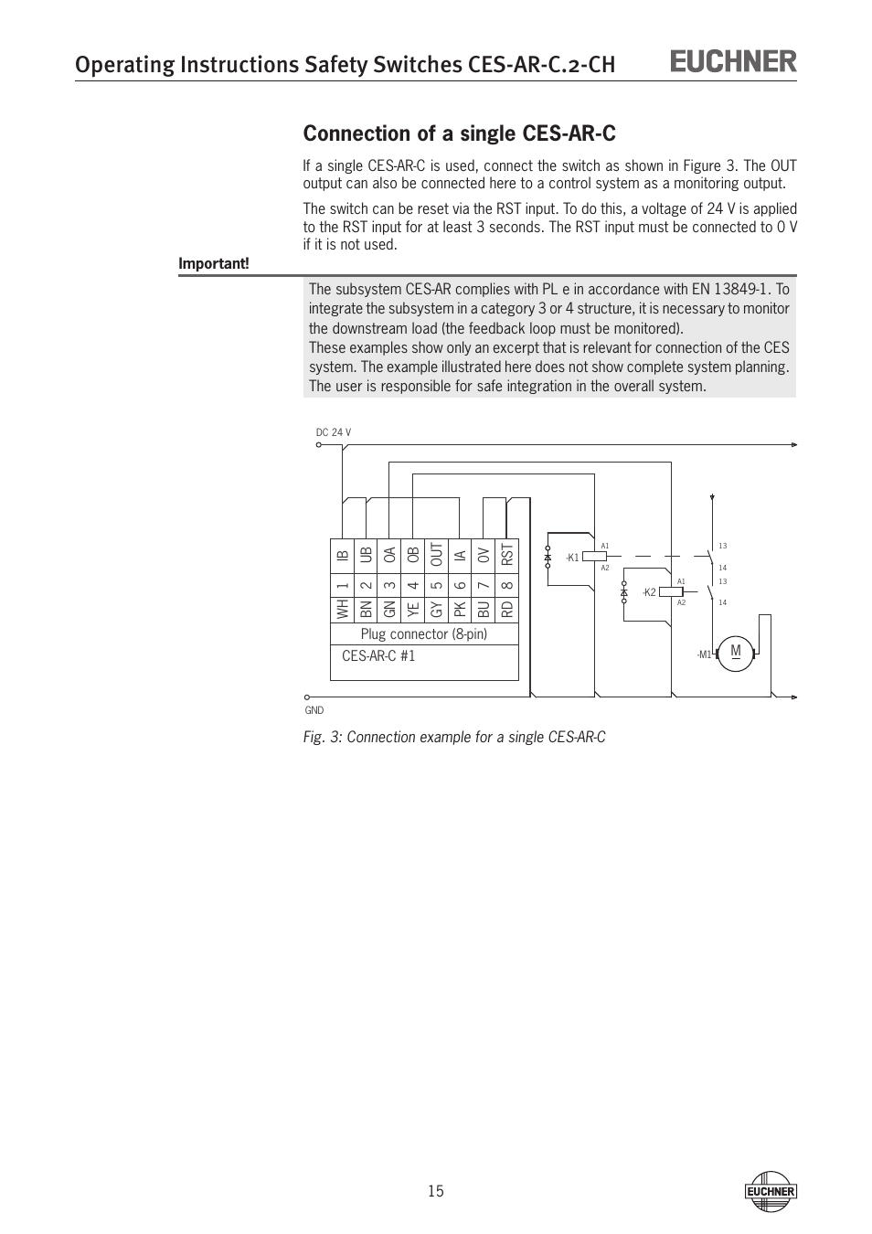 Connection of a single ces-ar-c | EUCHNER CES-AR-CL2-CH (Multicode) User Manual | Page 15 / 34