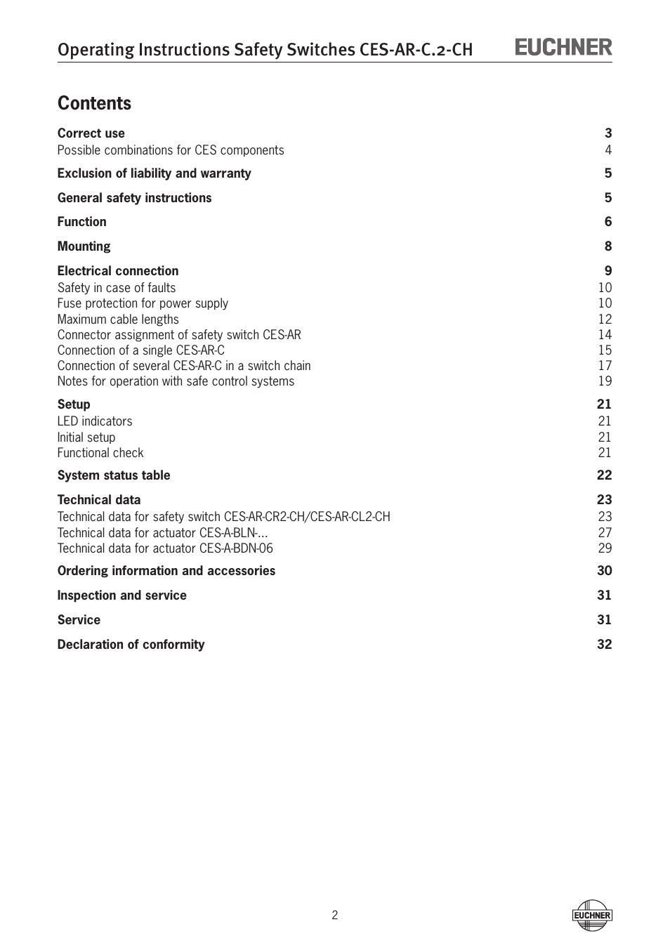 EUCHNER CES-AR-CL2-CH (Multicode) User Manual | Page 2 / 34