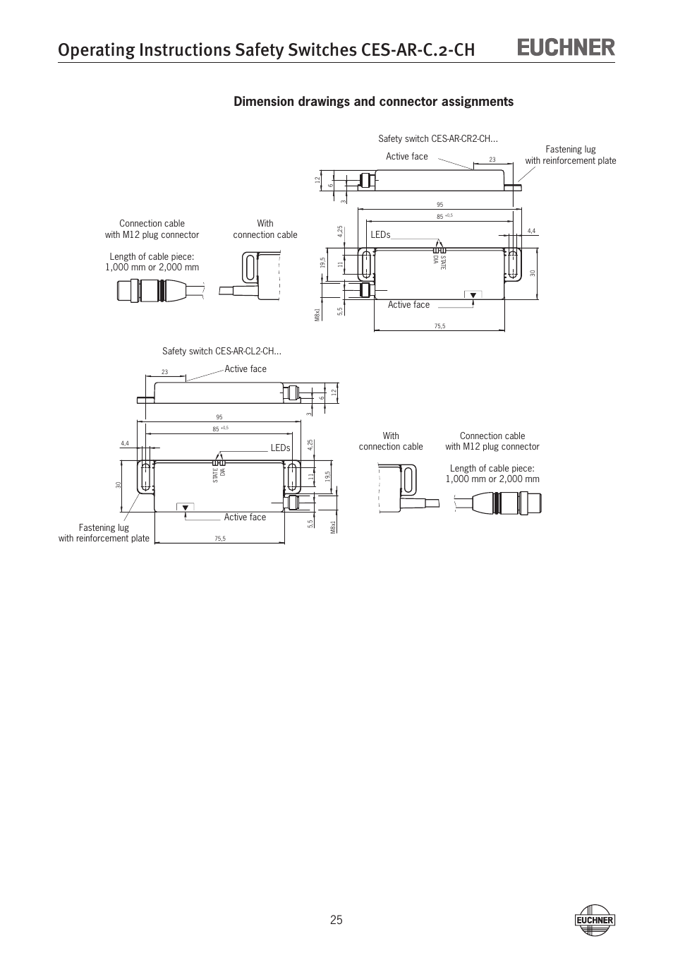 Dimension drawings and connector assignments | EUCHNER CES-AR-CL2-CH (Multicode) User Manual | Page 25 / 34