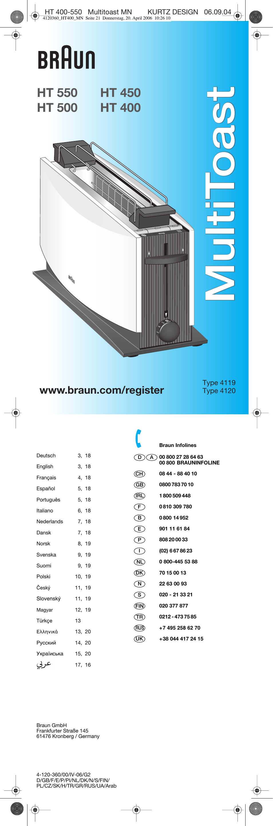 Braun MultiToast HT 500 User Manual | 20 pages