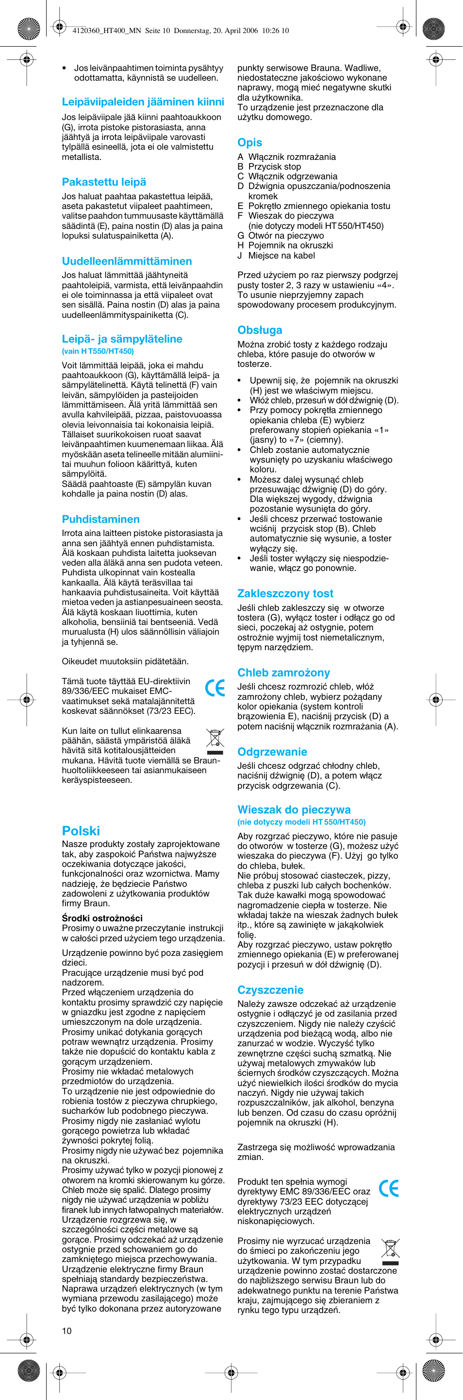 Polski | Braun MultiToast HT 500 User Manual | Page 10 / 20