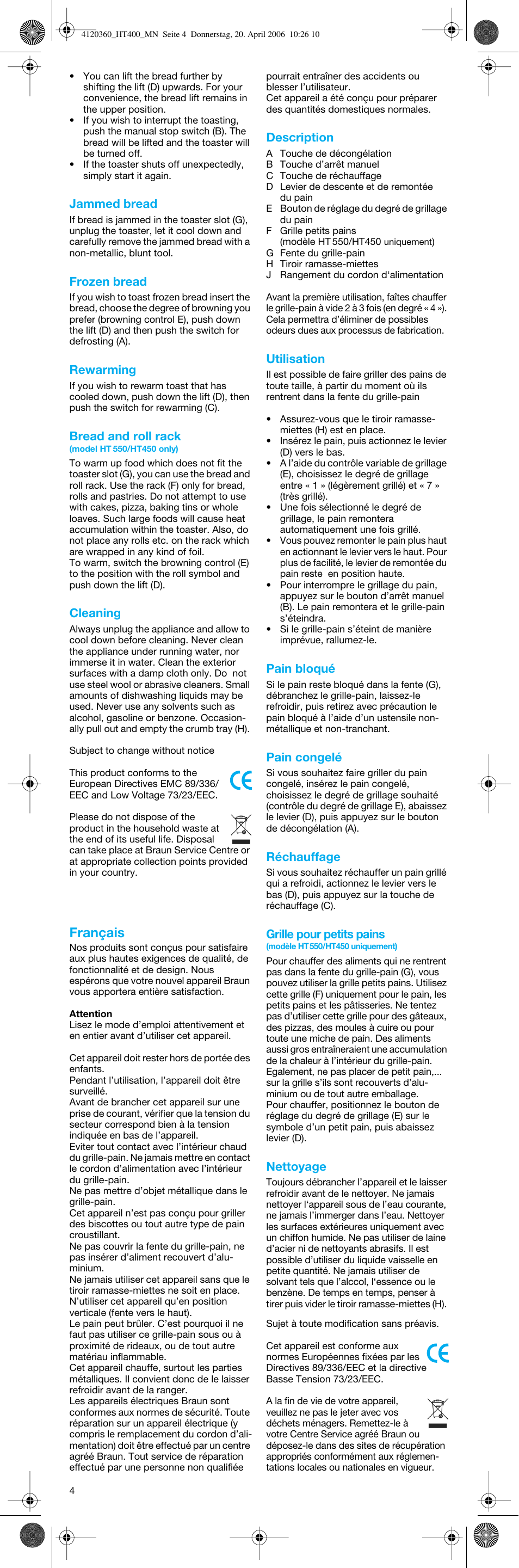 Braun MultiToast HT 500 User Manual | Page 4 / 20