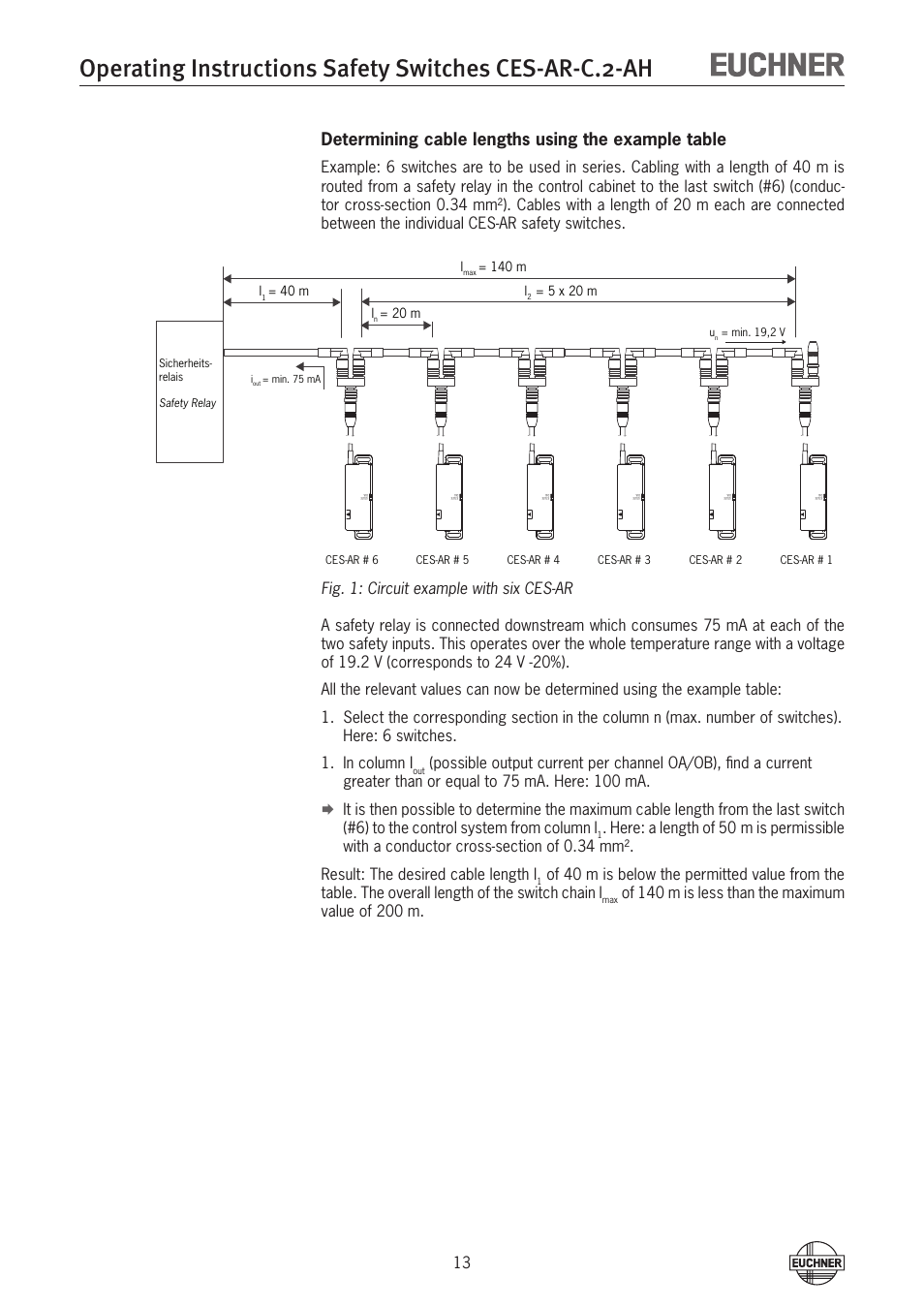 Determining cable lengths using the example table | EUCHNER CES-AR-CL2-AH (Unicode) User Manual | Page 13 / 36