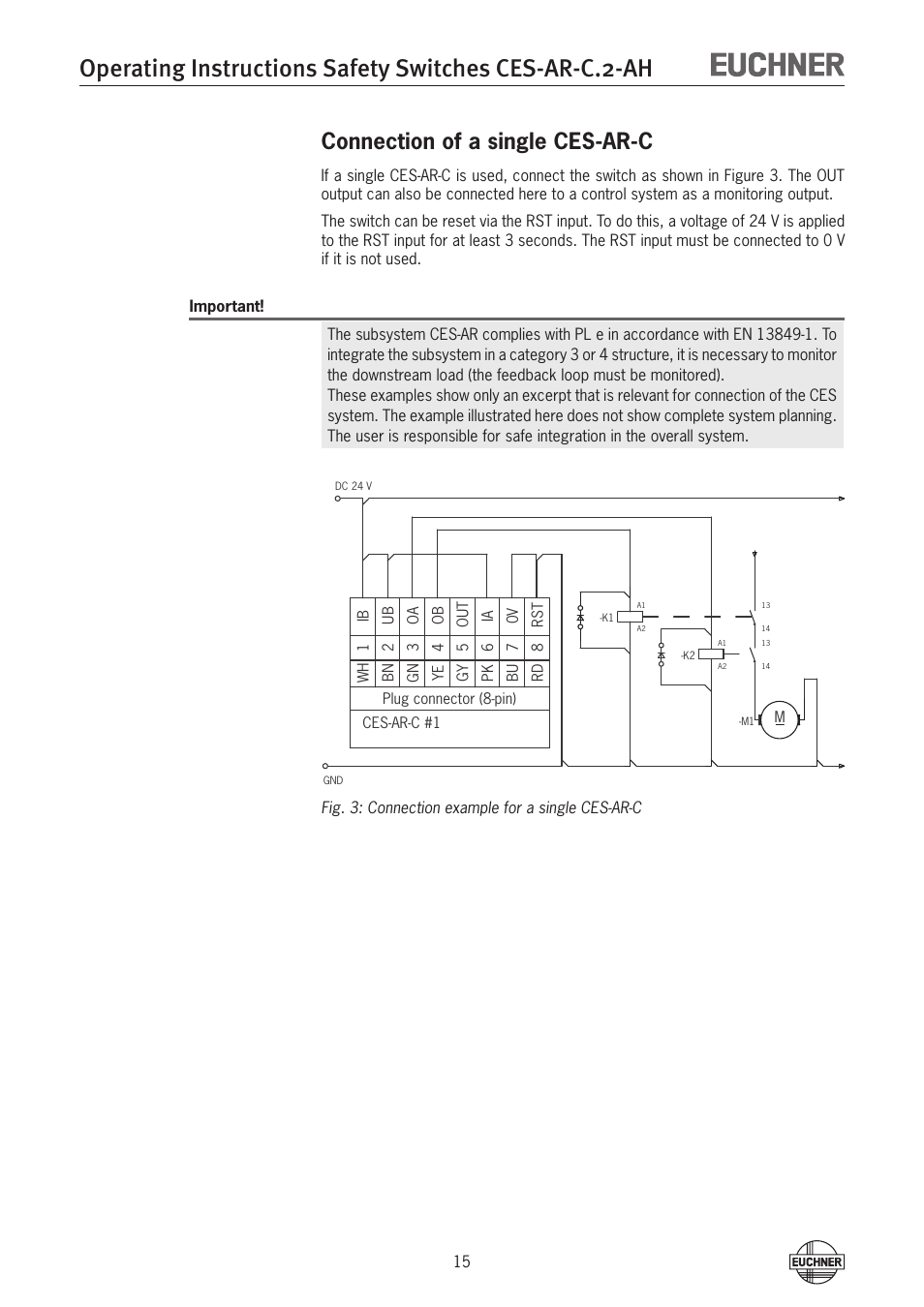 Connection of a single ces-ar-c | EUCHNER CES-AR-CL2-AH (Unicode) User Manual | Page 15 / 36