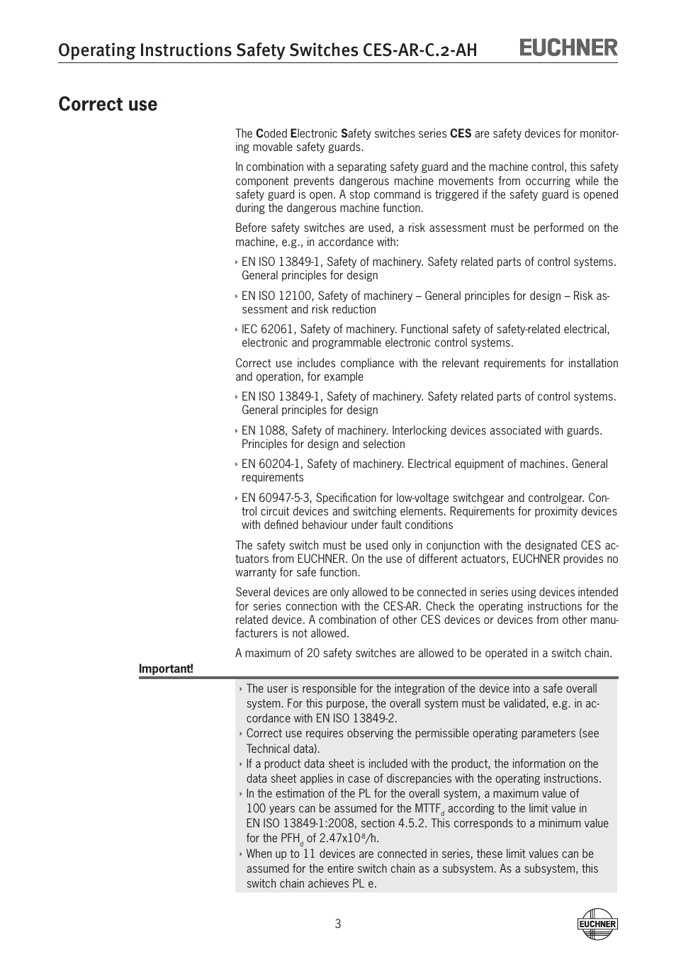 Correct use | EUCHNER CES-AR-CL2-AH (Unicode) User Manual | Page 3 / 36
