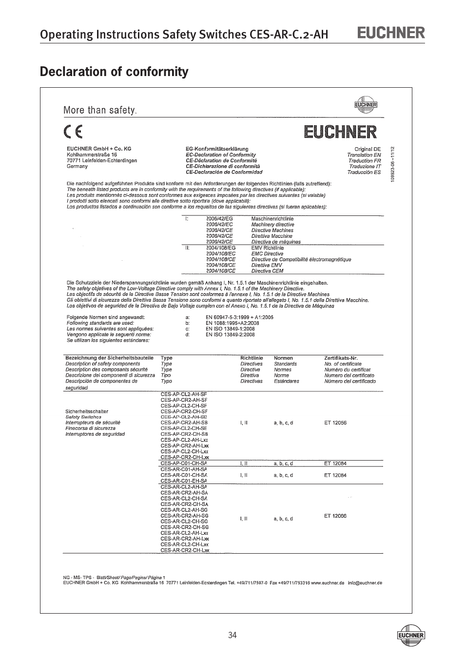 EUCHNER CES-AR-CL2-AH (Unicode) User Manual | Page 34 / 36