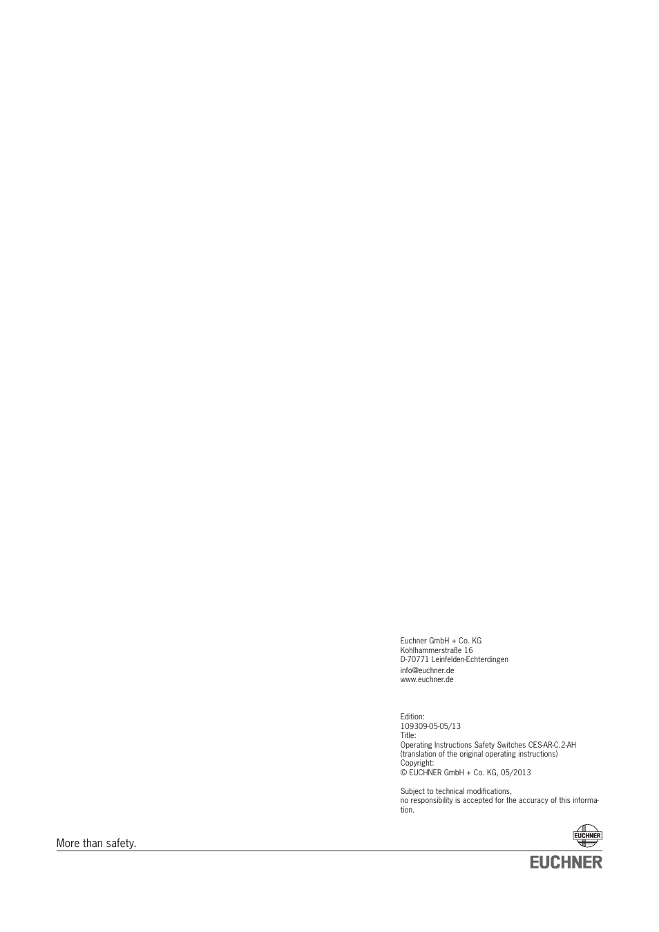 More than safety | EUCHNER CES-AR-CL2-AH (Unicode) User Manual | Page 36 / 36
