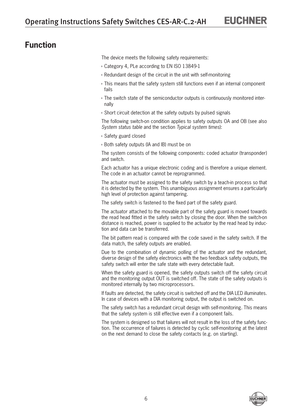Function | EUCHNER CES-AR-CL2-AH (Unicode) User Manual | Page 6 / 36