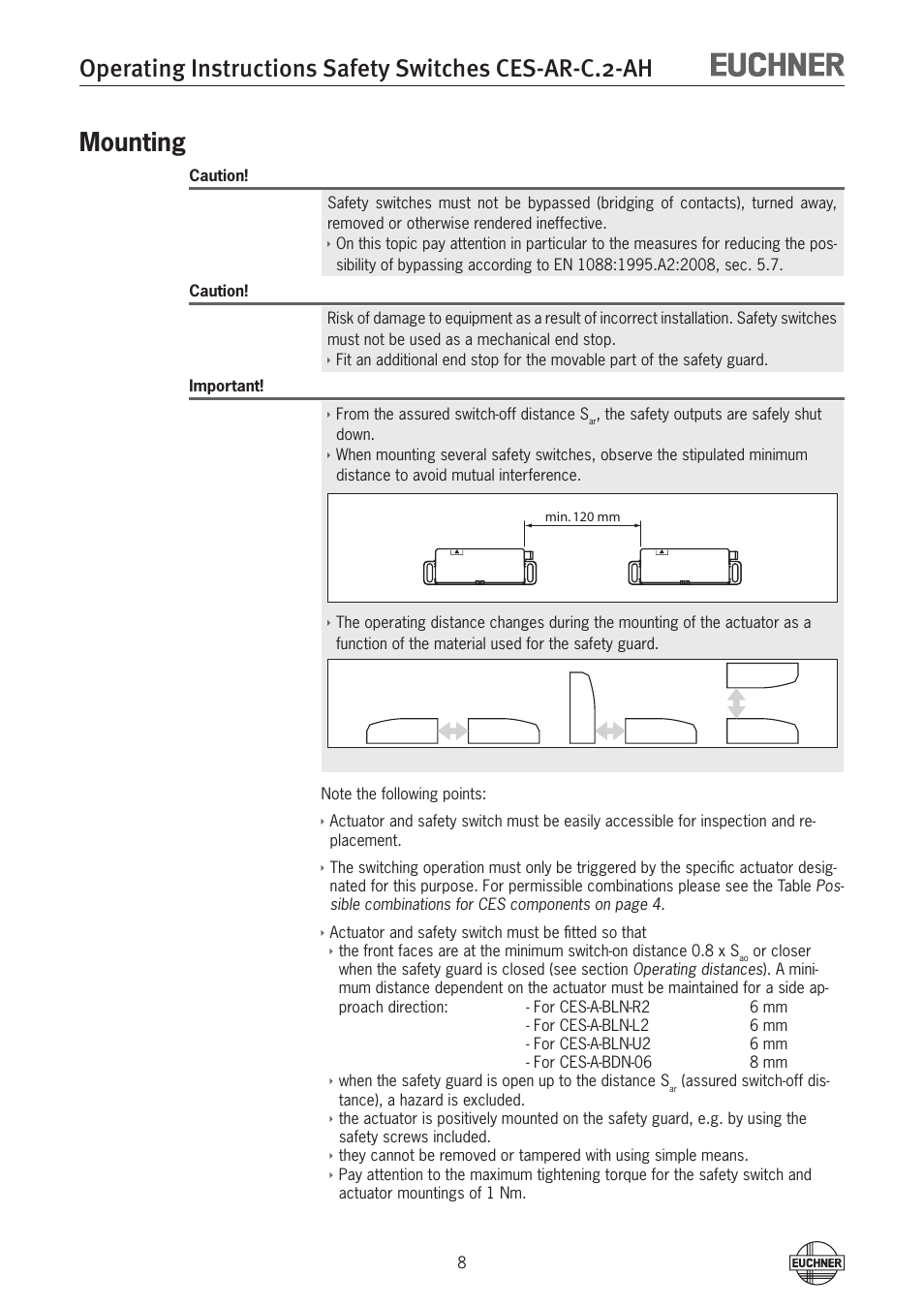 Mounting | EUCHNER CES-AR-CL2-AH (Unicode) User Manual | Page 8 / 36