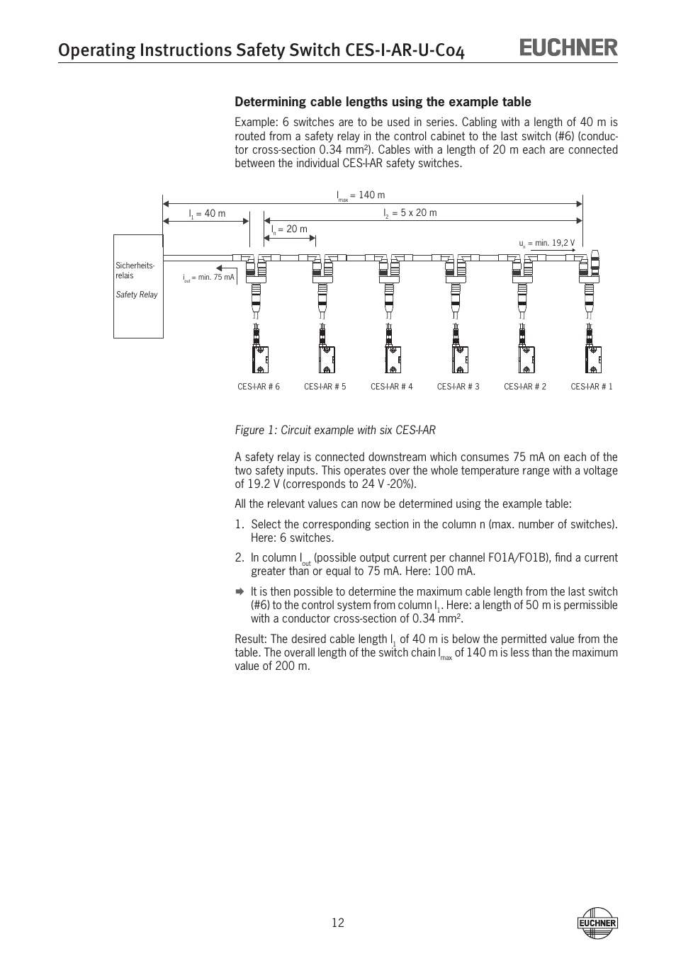 Determining cable lengths using the example table | EUCHNER CES-I-AR-U-C04 (Unicode) User Manual | Page 12 / 36