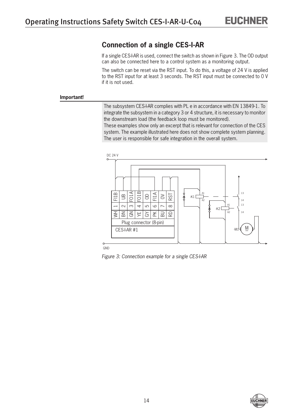 Connection of a single ces-i-ar | EUCHNER CES-I-AR-U-C04 (Unicode) User Manual | Page 14 / 36
