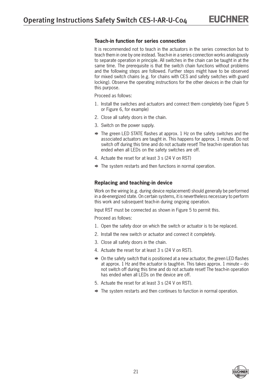 EUCHNER CES-I-AR-U-C04 (Unicode) User Manual | Page 21 / 36