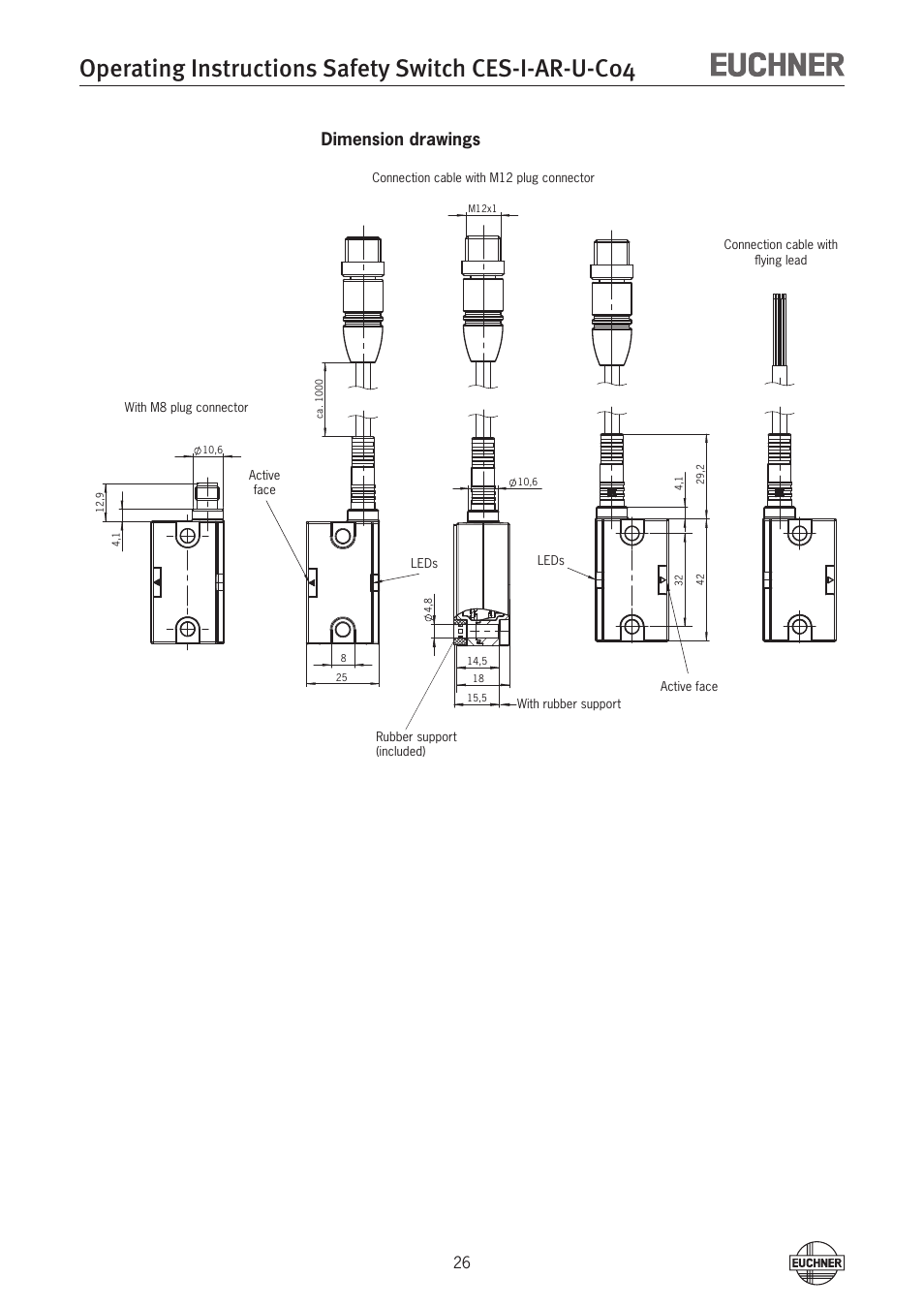 Dimension drawings | EUCHNER CES-I-AR-U-C04 (Unicode) User Manual | Page 26 / 36