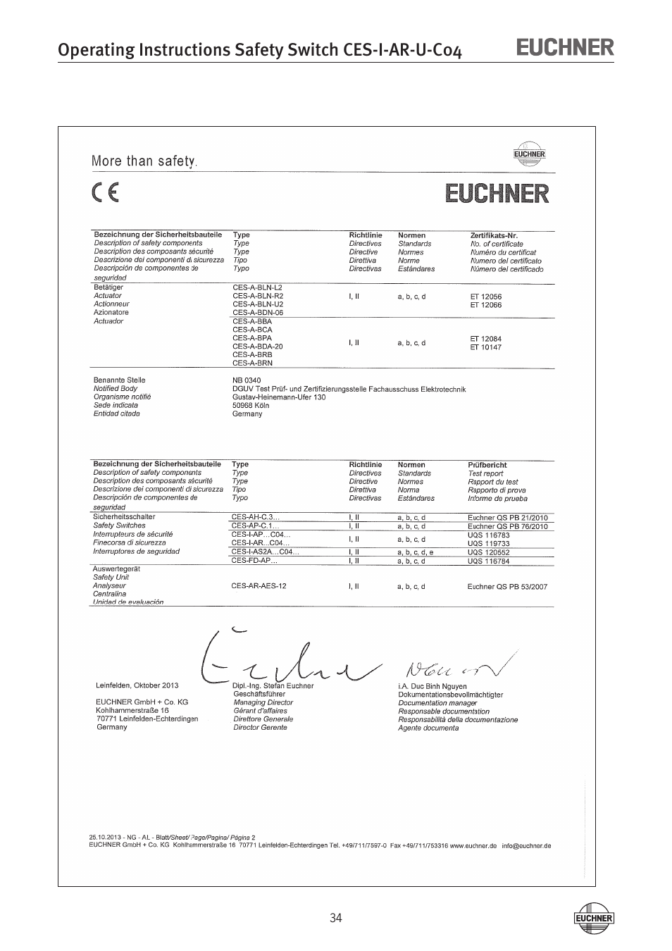EUCHNER CES-I-AR-U-C04 (Unicode) User Manual | Page 34 / 36
