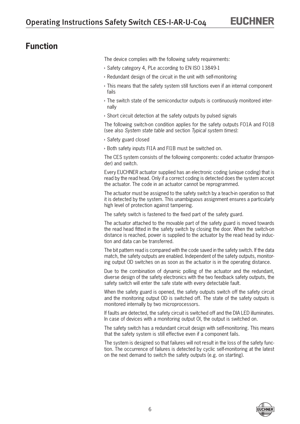 Function, Function 6 | EUCHNER CES-I-AR-U-C04 (Unicode) User Manual | Page 6 / 36
