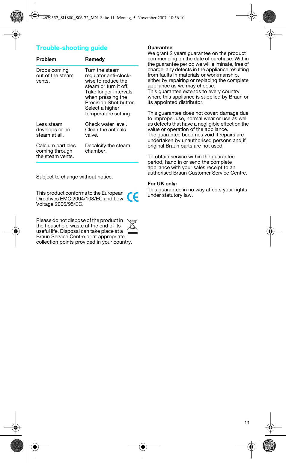 Trouble-shooting guide | Braun 4690 User Manual | Page 11 / 70