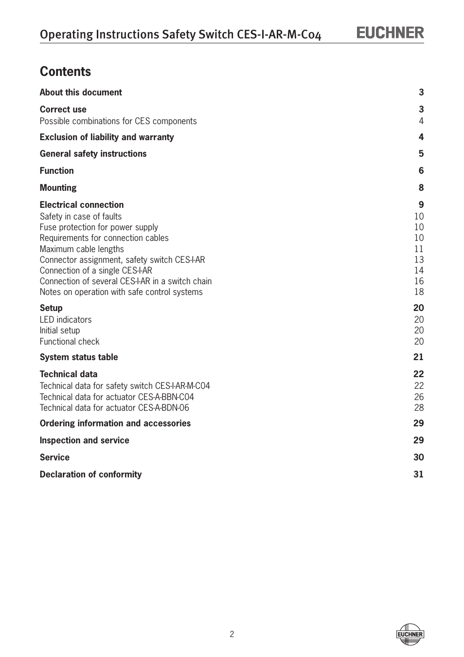 EUCHNER CES-I-AR-M-C04 (Multicode) User Manual | Page 2 / 34