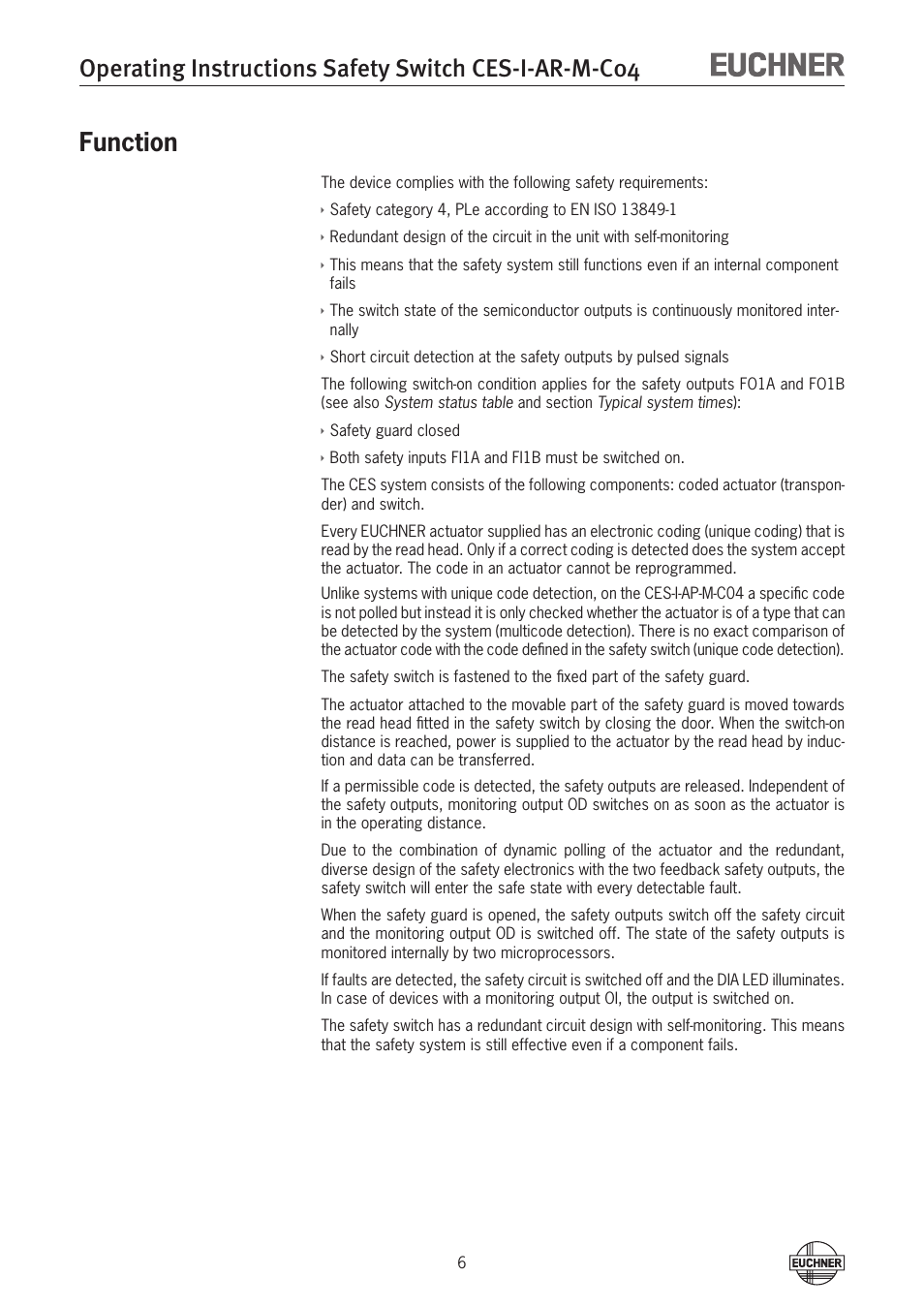 Function, Function 6 | EUCHNER CES-I-AR-M-C04 (Multicode) User Manual | Page 6 / 34
