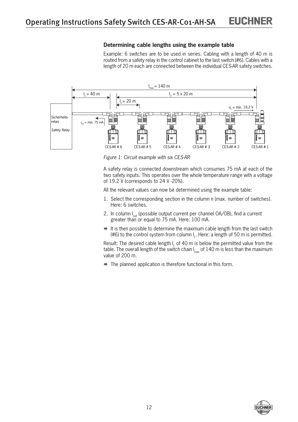 Determining cable lengths using the example table | EUCHNER CES-AR-C01-AH-SA (Unicode) User Manual | Page 12 / 38