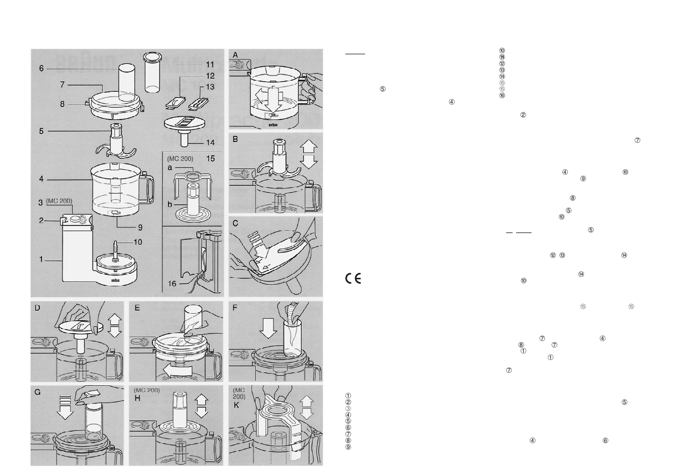 Specifications, Safety fuse, Description | Switch 2, Assembly, Processing in the working bowl | Braun MC 100 User Manual | Page 2 / 3