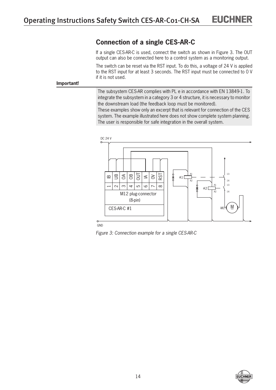 Connection of a single ces-ar-c | EUCHNER CES-AR-C01-CH-SA (Multicode) User Manual | Page 14 / 36