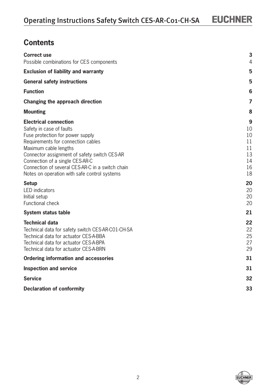 EUCHNER CES-AR-C01-CH-SA (Multicode) User Manual | Page 2 / 36