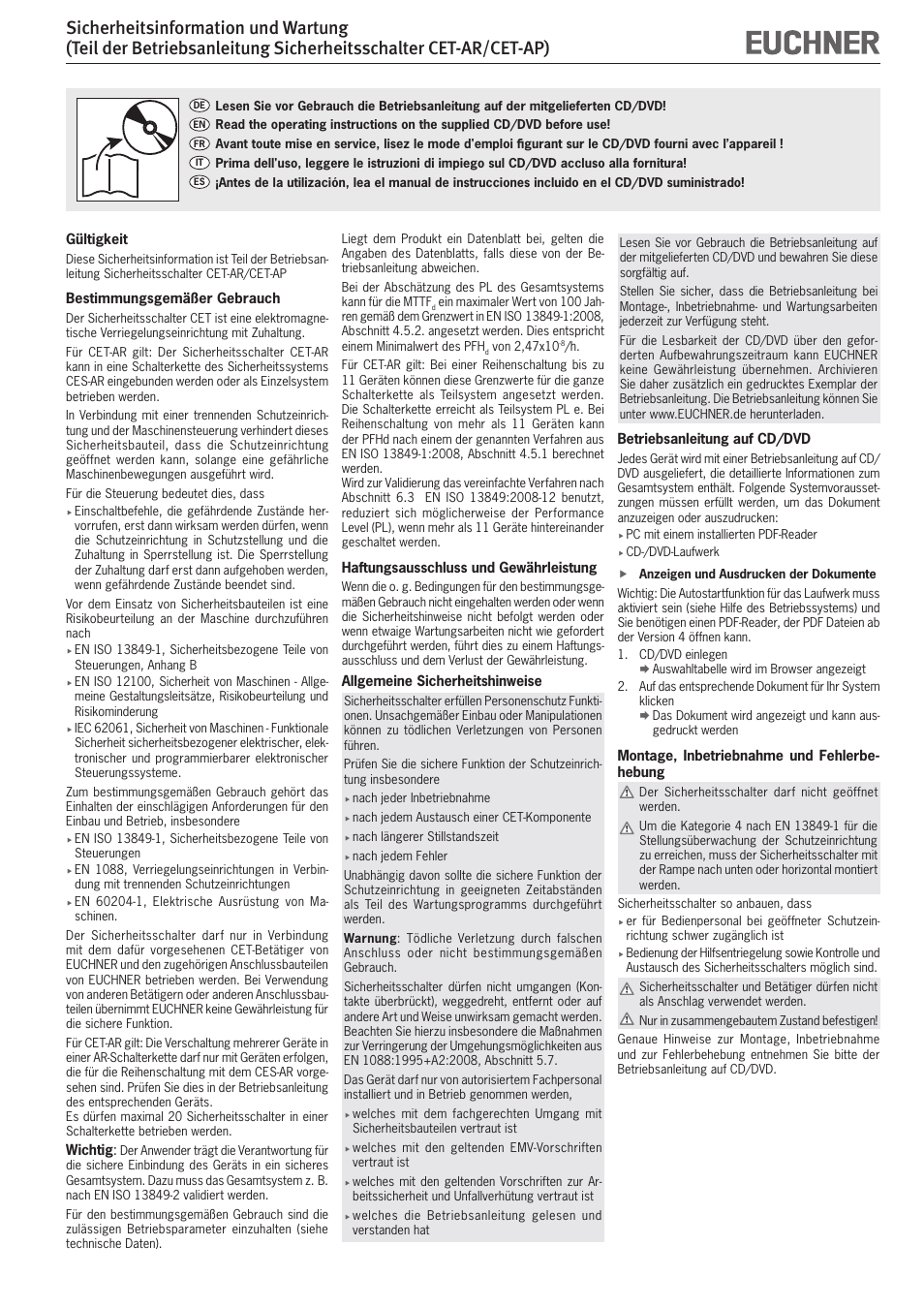 EUCHNER CET-AP User Manual | 10 pages