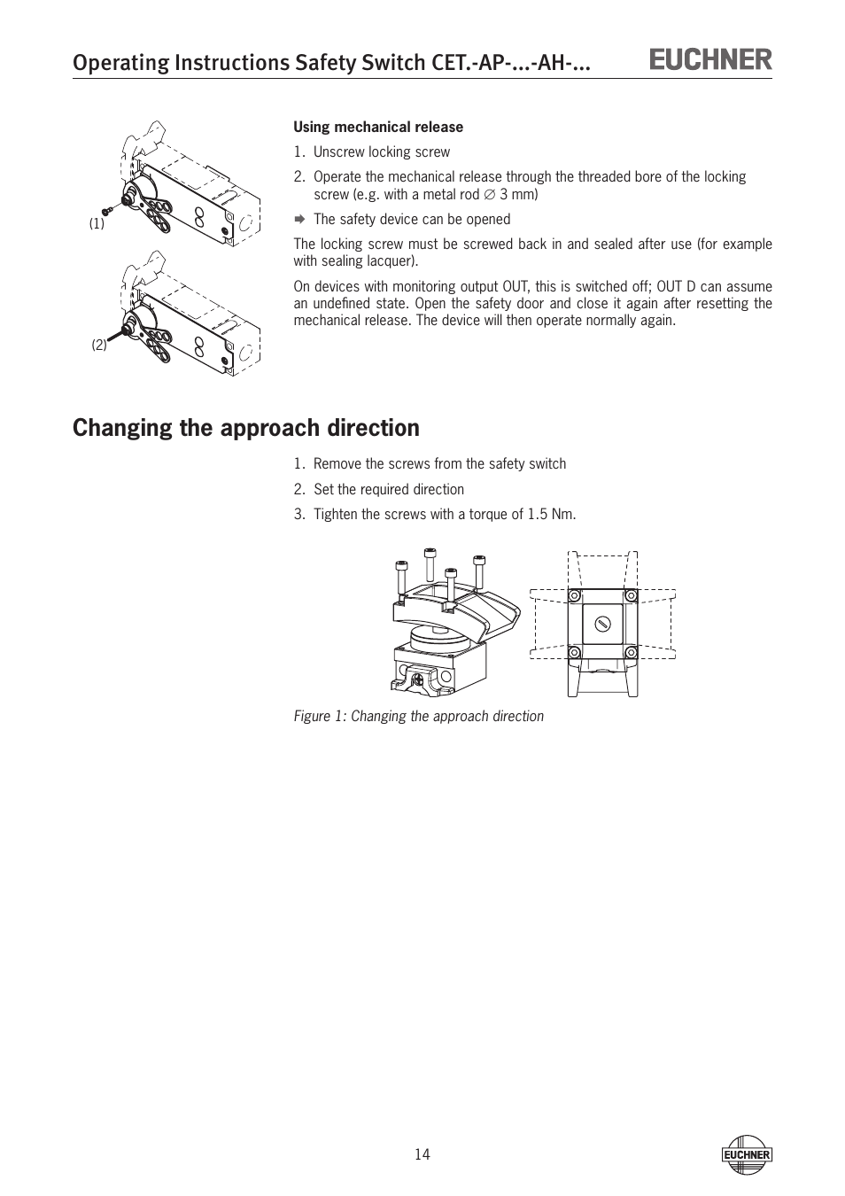 Changing the approach direction | EUCHNER CETx-AP-xxx-AH-xxx (Unicode) User Manual | Page 14 / 38