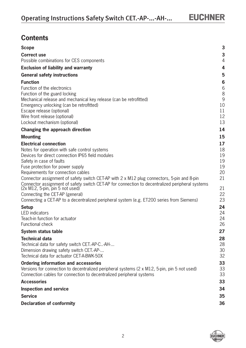 EUCHNER CETx-AP-xxx-AH-xxx (Unicode) User Manual | Page 2 / 38