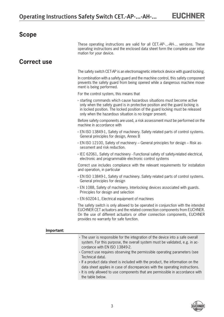 Scope, Correct use | EUCHNER CETx-AP-xxx-AH-xxx (Unicode) User Manual | Page 3 / 38