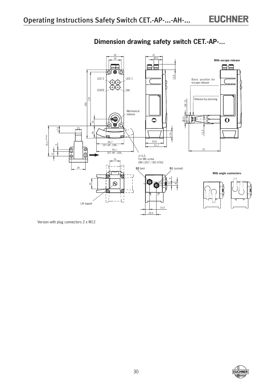Dimension drawing safety switch cet.-ap | EUCHNER CETx-AP-xxx-AH-xxx (Unicode) User Manual | Page 30 / 38