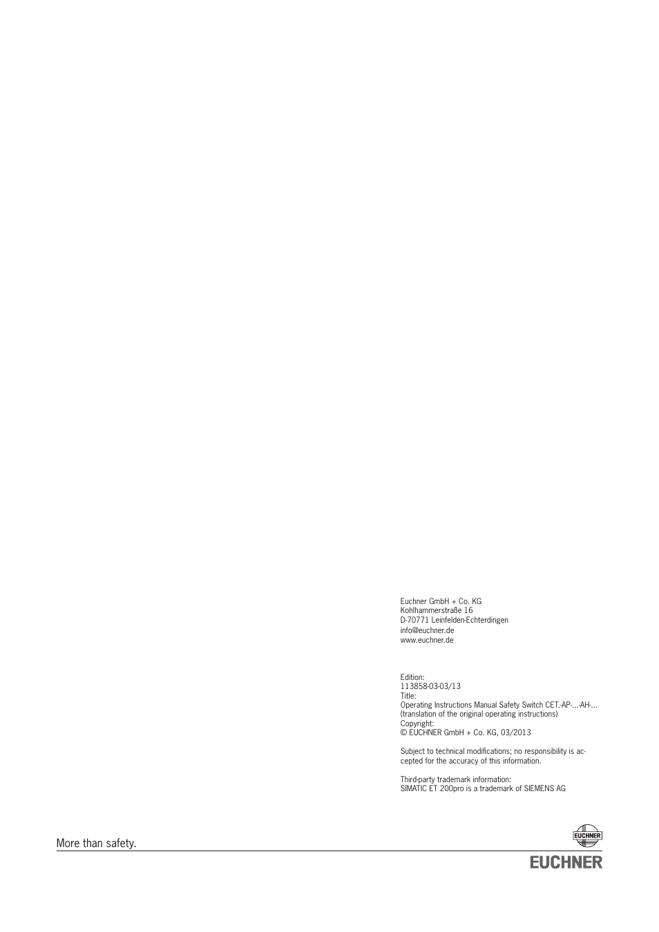 More than safety | EUCHNER CETx-AP-xxx-AH-xxx (Unicode) User Manual | Page 38 / 38
