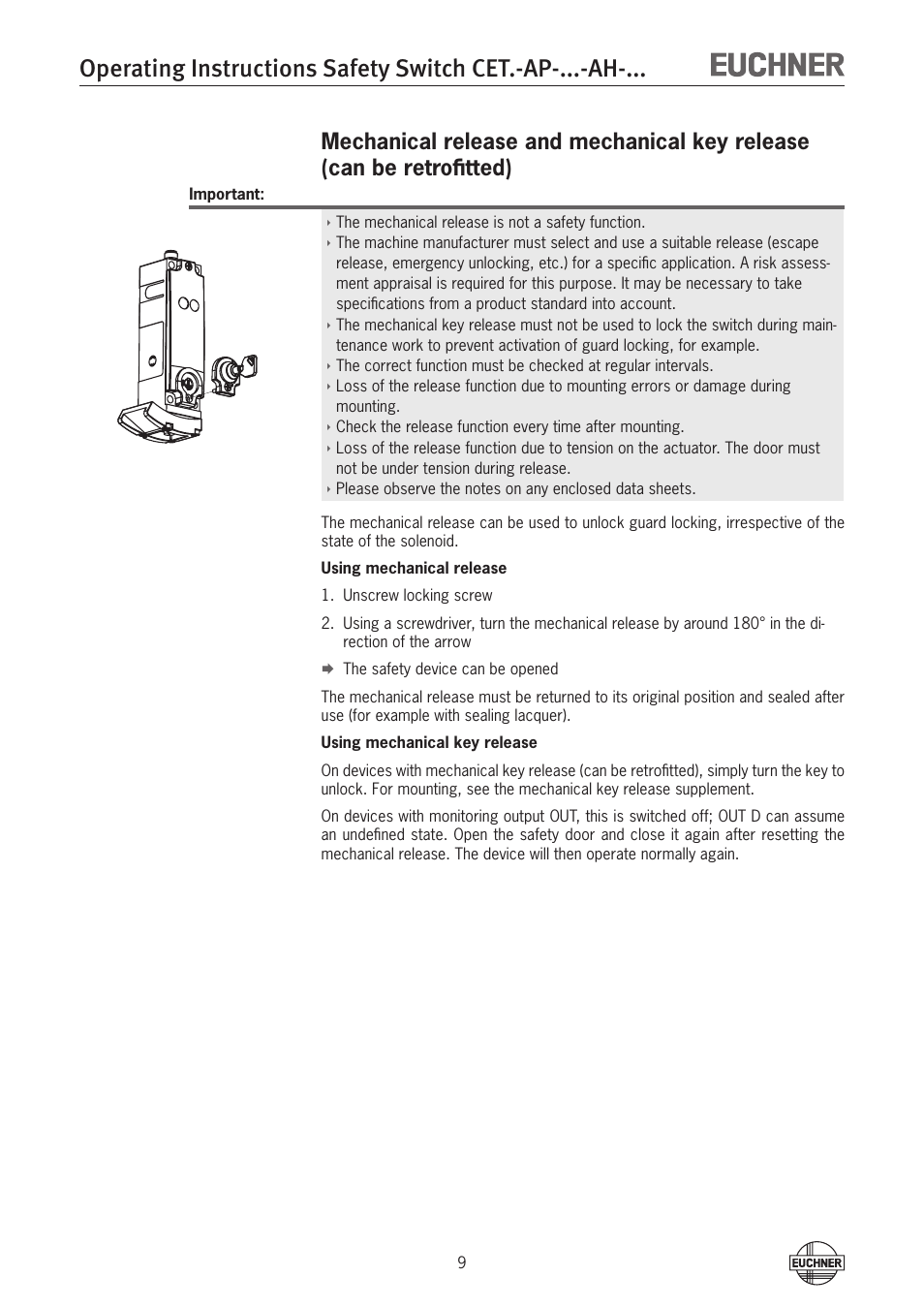 EUCHNER CETx-AP-xxx-AH-xxx (Unicode) User Manual | Page 9 / 38