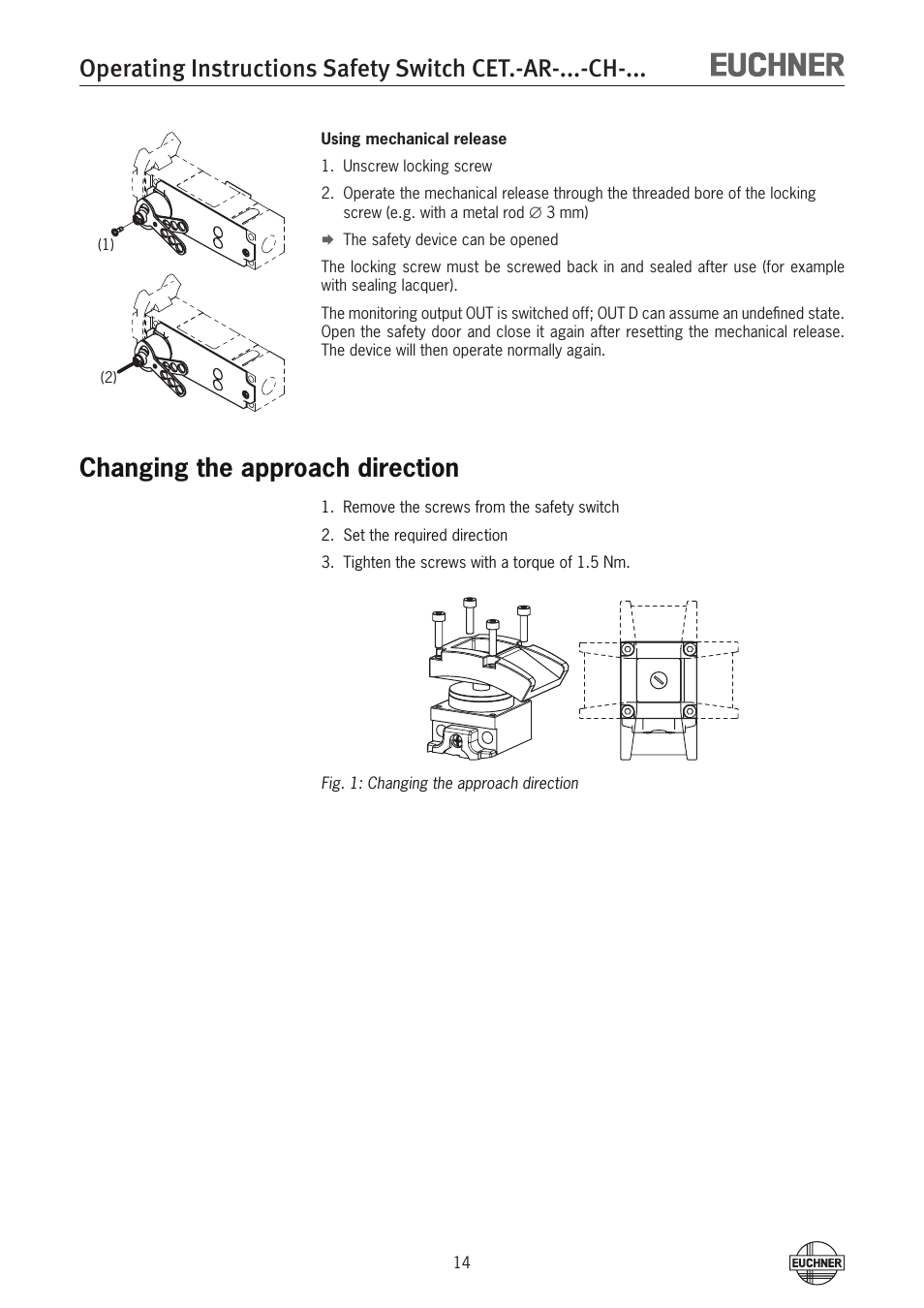 Changing the approach direction | EUCHNER CETx-AR-xxx-CH-xxx (Multicode) User Manual | Page 14 / 50