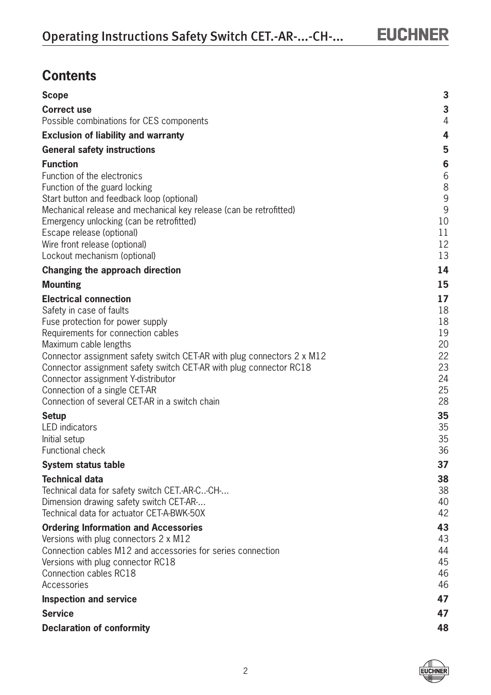 EUCHNER CETx-AR-xxx-CH-xxx (Multicode) User Manual | Page 2 / 50