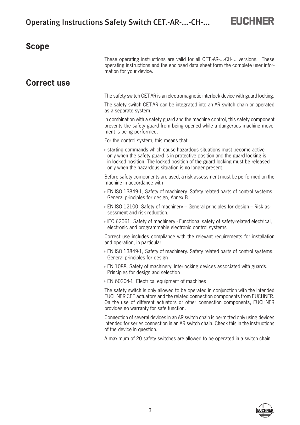 Scope, Correct use | EUCHNER CETx-AR-xxx-CH-xxx (Multicode) User Manual | Page 3 / 50