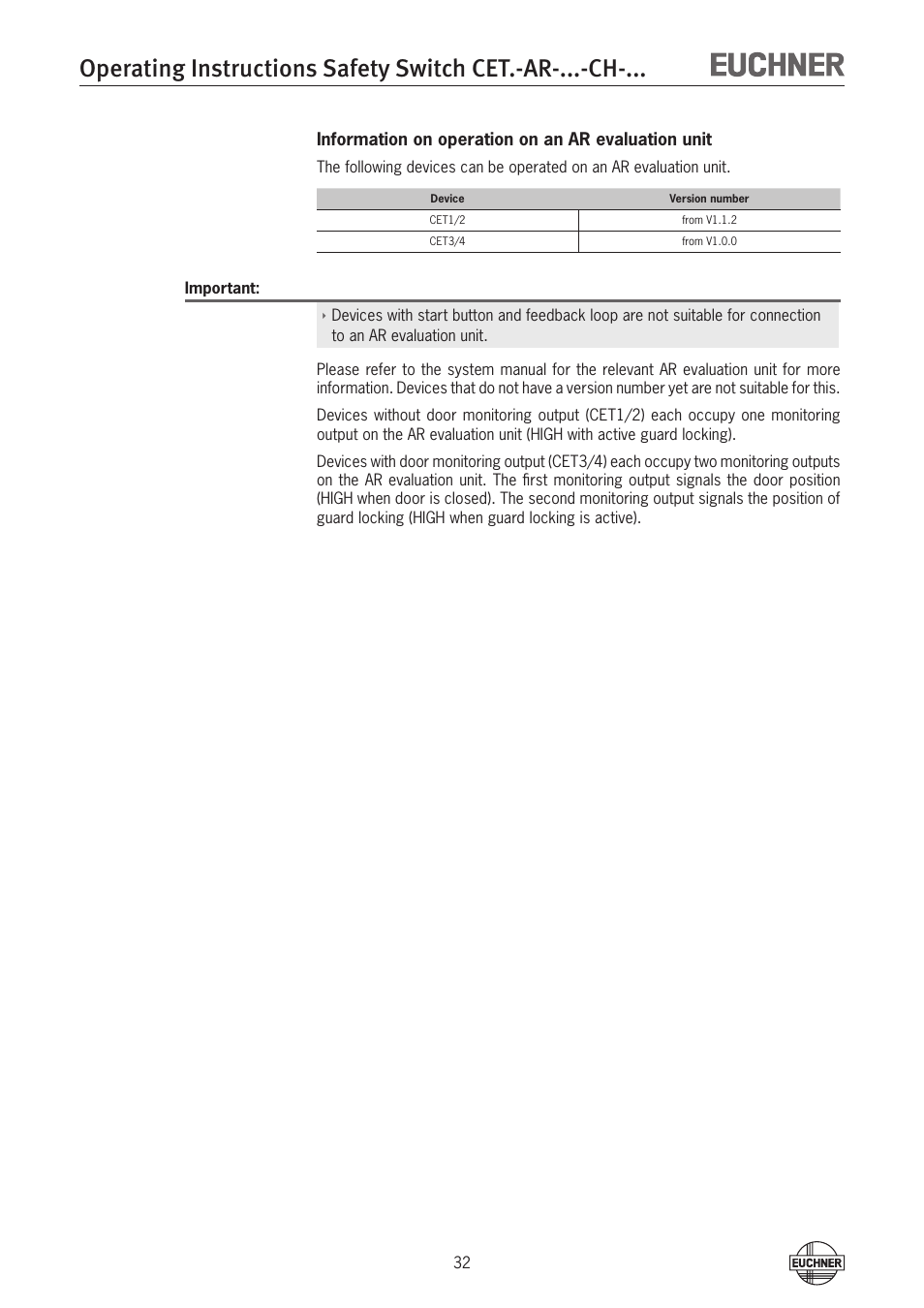 EUCHNER CETx-AR-xxx-CH-xxx (Multicode) User Manual | Page 32 / 50