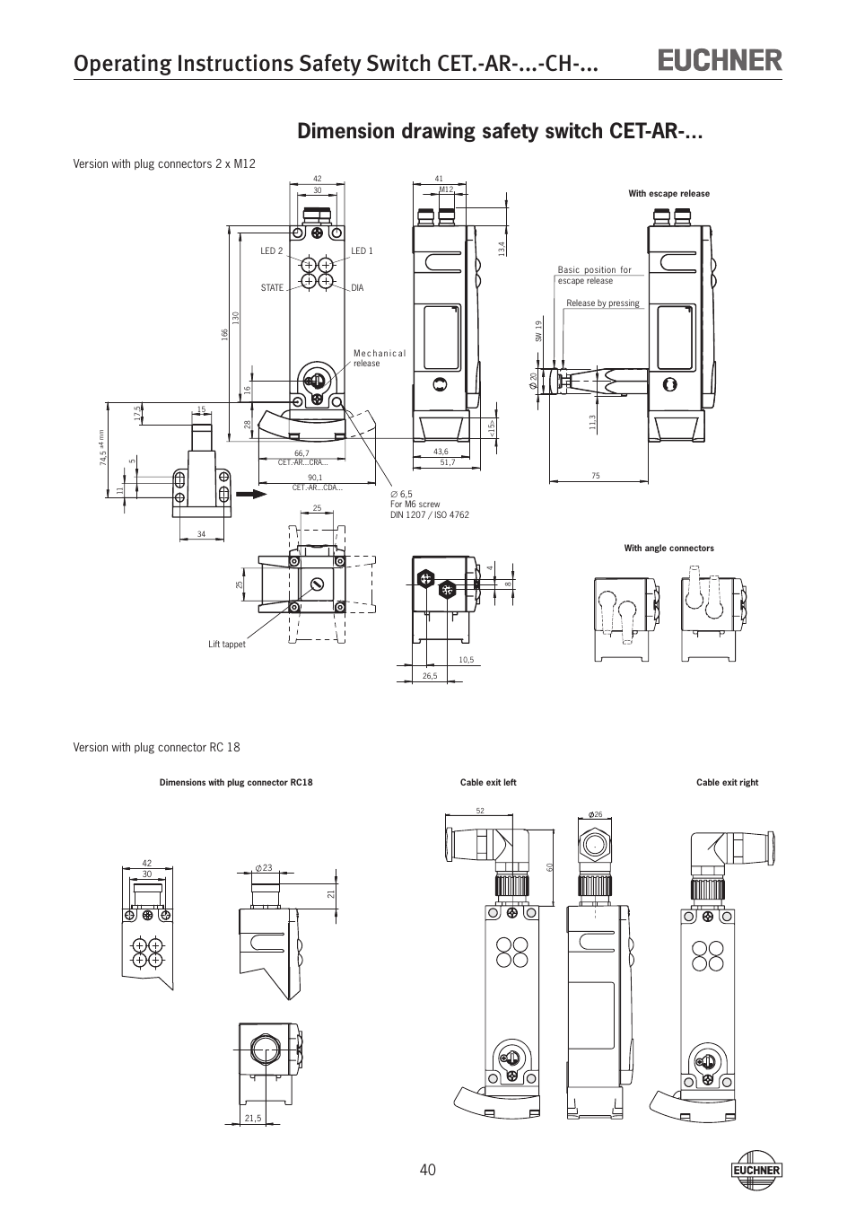 Dimension drawing safety switch cet-ar | EUCHNER CETx-AR-xxx-CH-xxx (Multicode) User Manual | Page 40 / 50