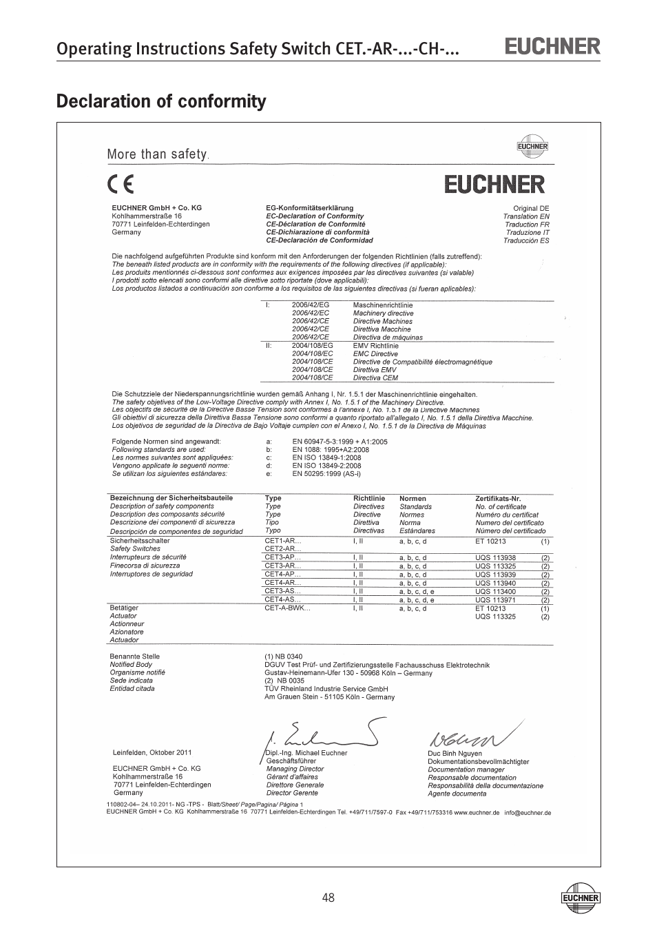 EUCHNER CETx-AR-xxx-CH-xxx (Multicode) User Manual | Page 48 / 50