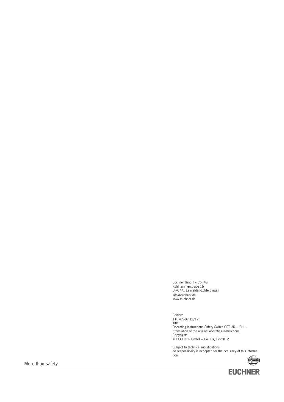 More than safety | EUCHNER CETx-AR-xxx-CH-xxx (Multicode) User Manual | Page 50 / 50