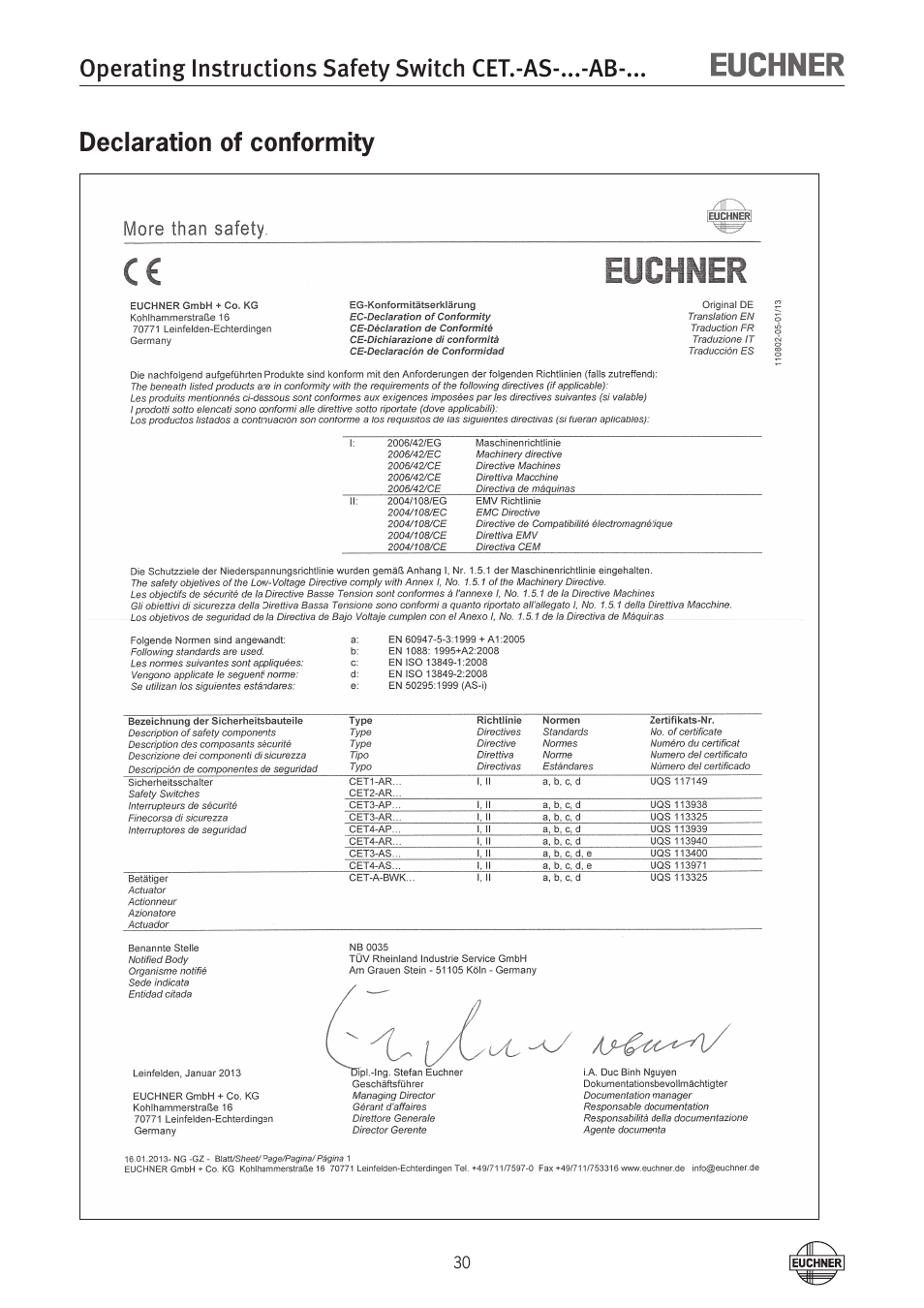 Declaration of conformity | EUCHNER CETx-AS-xxx-AB-xxx (Unicode) User Manual | Page 30 / 32